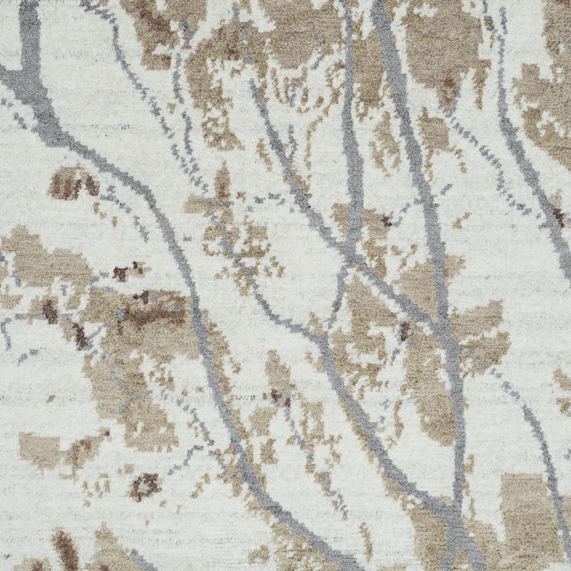 Almond Blossom Floral Hand Knotted Wool Ecru Area Rug, Rectangle 6' x 9'
