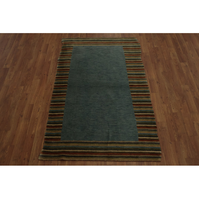 Modern Gabbeh Style Oriental Rug 3x6 Featuring Bold Striped Edges