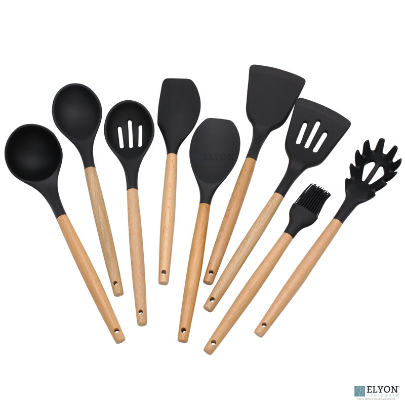 Ensemble d'ustensiles de cuisine en silicone 9 pièces Elyon, Noir