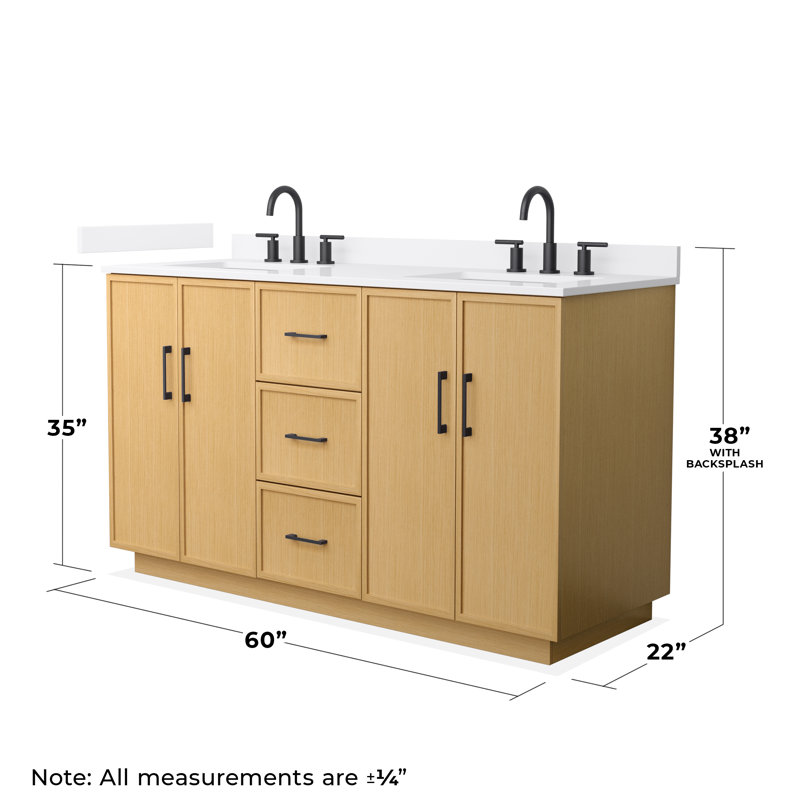 Elan TK 60" Freestanding Double Bathroom Vanity with Quartz Top, White Quartz, Beige, Matte Black