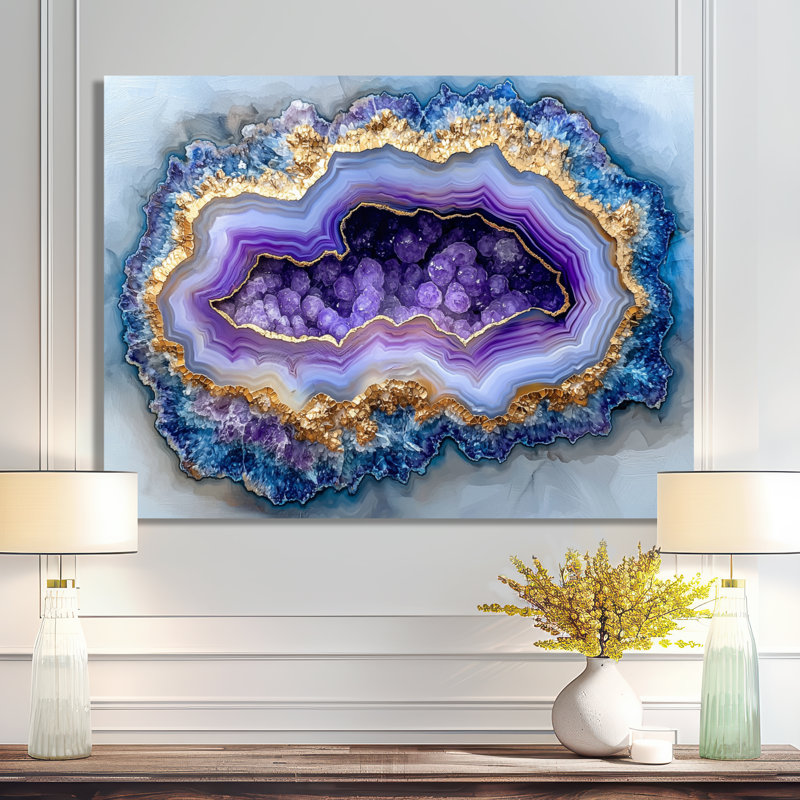 Agate «Dream River», art mural géode en pierre, H 12 po x l 20 po, Toile tendue, Ne s’applique pas