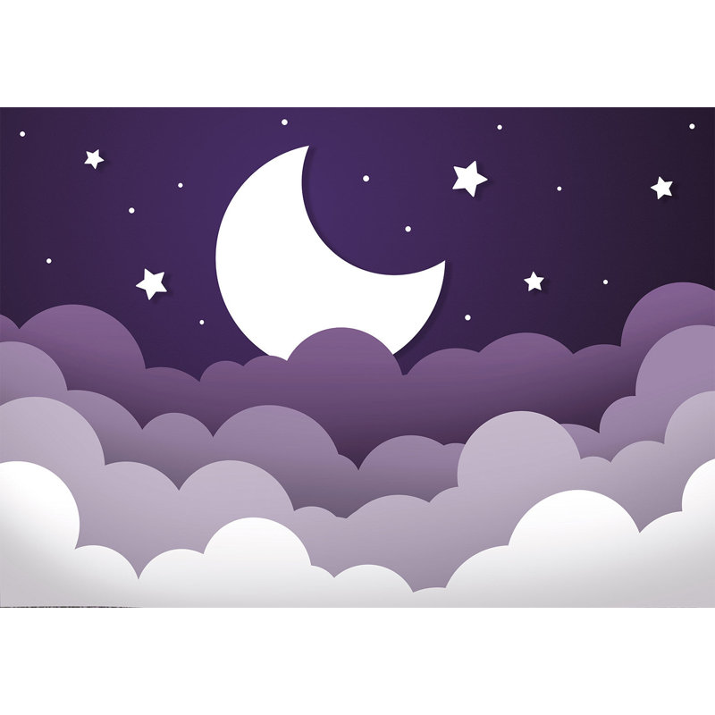 Papier peint pour enfants, lune abstraite mauve, L 124 po x l 177 po
