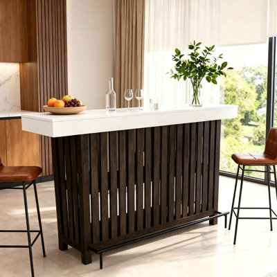63 Inch Bar Table, Wood Home Bar Unit with Footrest