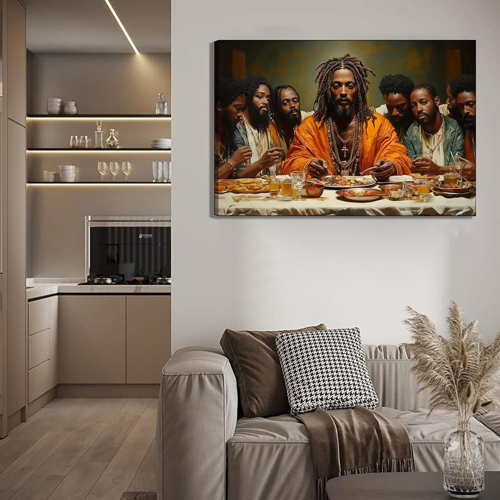 Modern Black Jesus Canvas Wall Art African American The Last Supper Painting Picture Wall Decor Black Man Christian Poster Print Artwork For Kitchen D