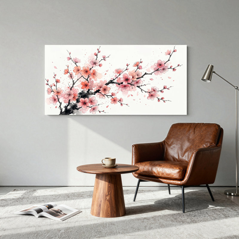 Ensemble de 1 tableau sur toile Fleurs de cerisier, 40“W x 20”H, Toile tendue