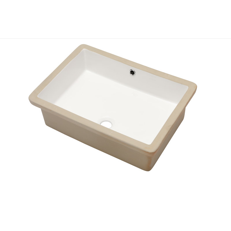 21"L x 14"W White Ceramic Rectangular Undermount Bathroom Sink with Overflow, White, 22" L x 16" W