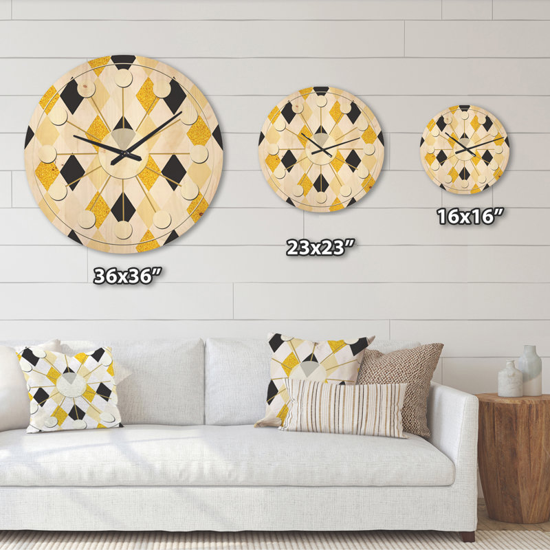 Horloge murale moderne en bois doré chic II - Mid-Century, Très grand