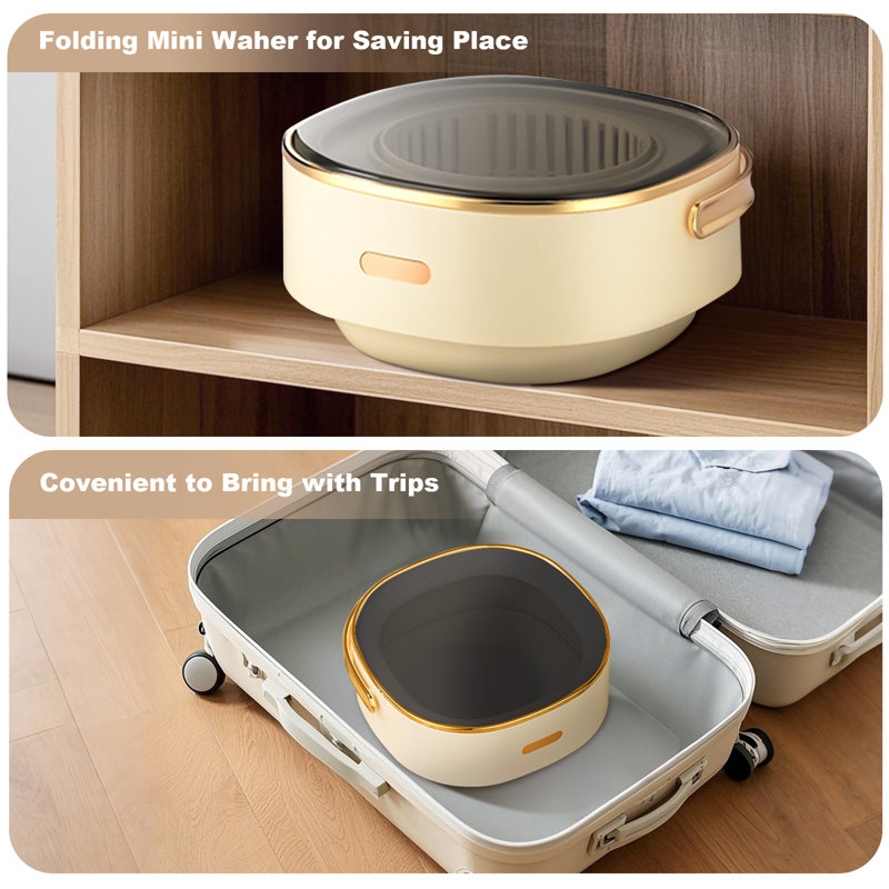 13L With 3 Cleaning Modes Fully Automatic Mini Washing Machine For Underwear, Sock, Baby Clothes, Travel, Dorm, Brown/Yellow