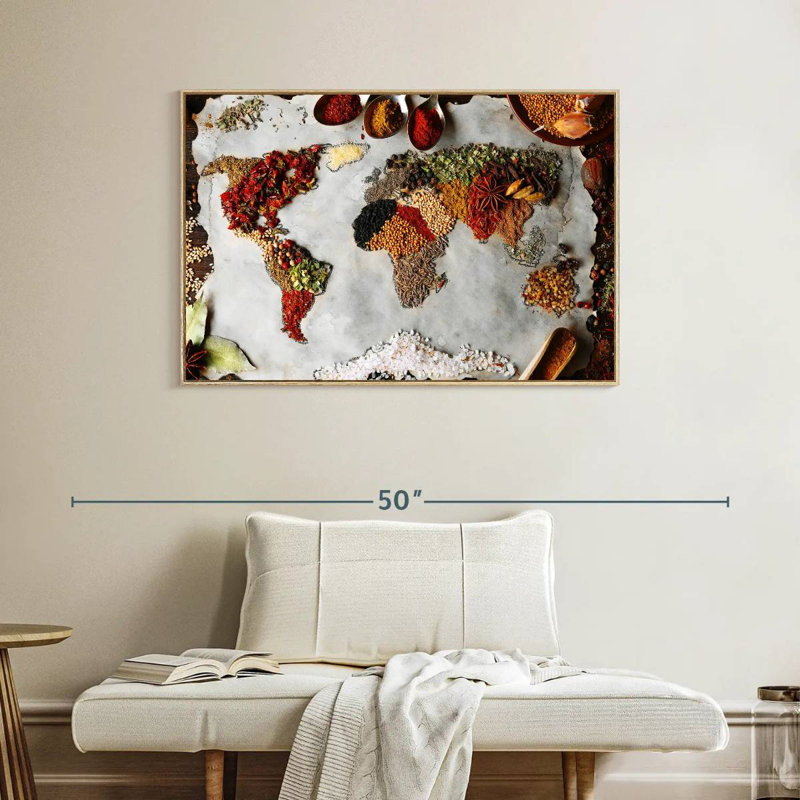 Épices du monde, 40 po x 27 po, Cadre flottant en bois naturel