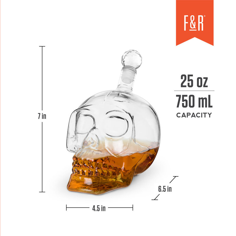 Clear Glass Skull Shaped Liquor Decanter with Crystal Stopper