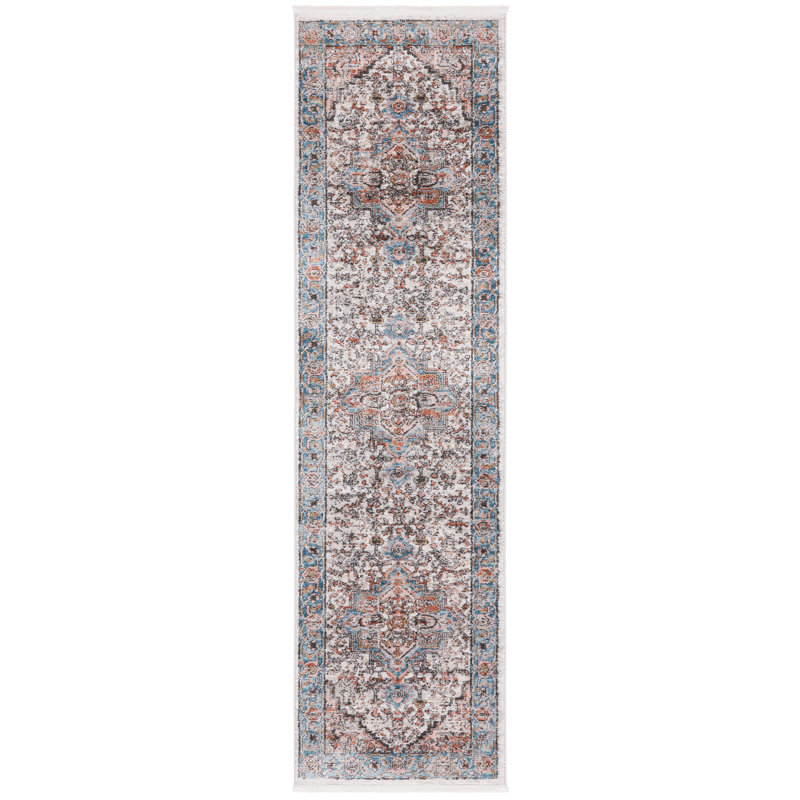 Tapis oriental gris / bleu Quinnipack, Tapis de couloir 2 pi 6 po x 8 pi