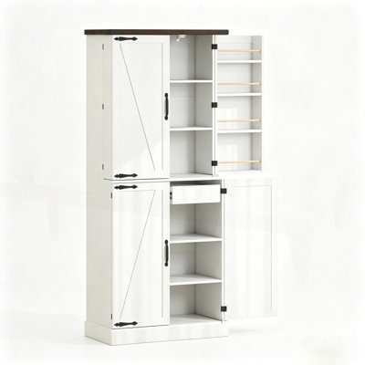 Tall Pantry Colberta with Rustic Barn-Style Doors and Adjustable Shelves for Efficient Storage and Organization