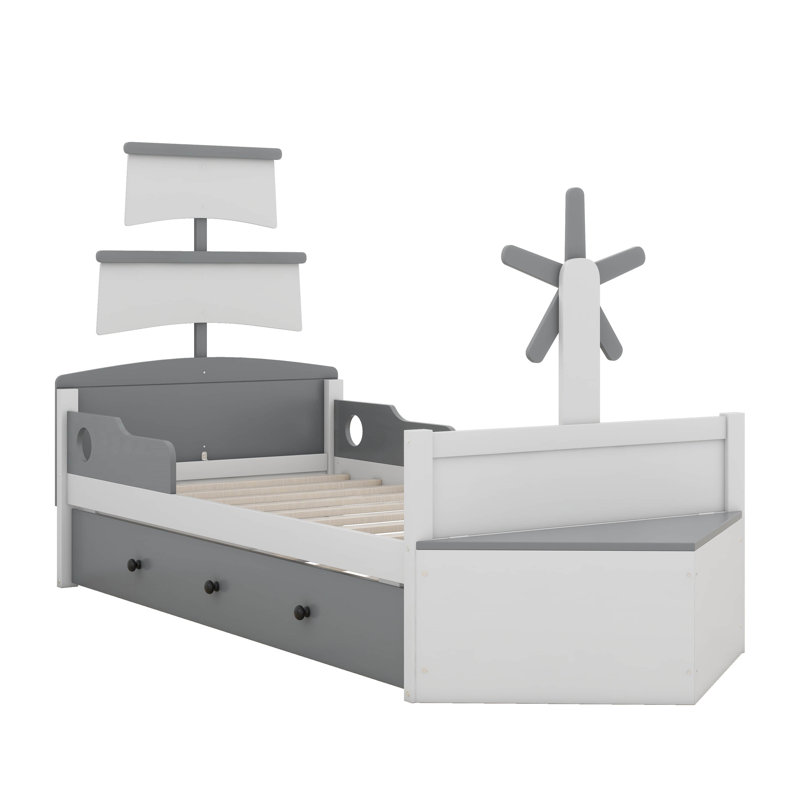 Lit plateforme simple en forme de bateau Ayanle, gris