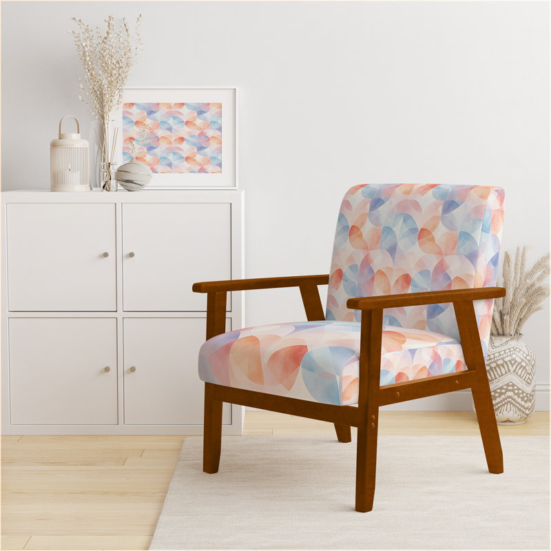 Chaise d'appoint Kids Patchwork - Fauteuil orange mosaïque pastel, Accoudoirs carrés bruns