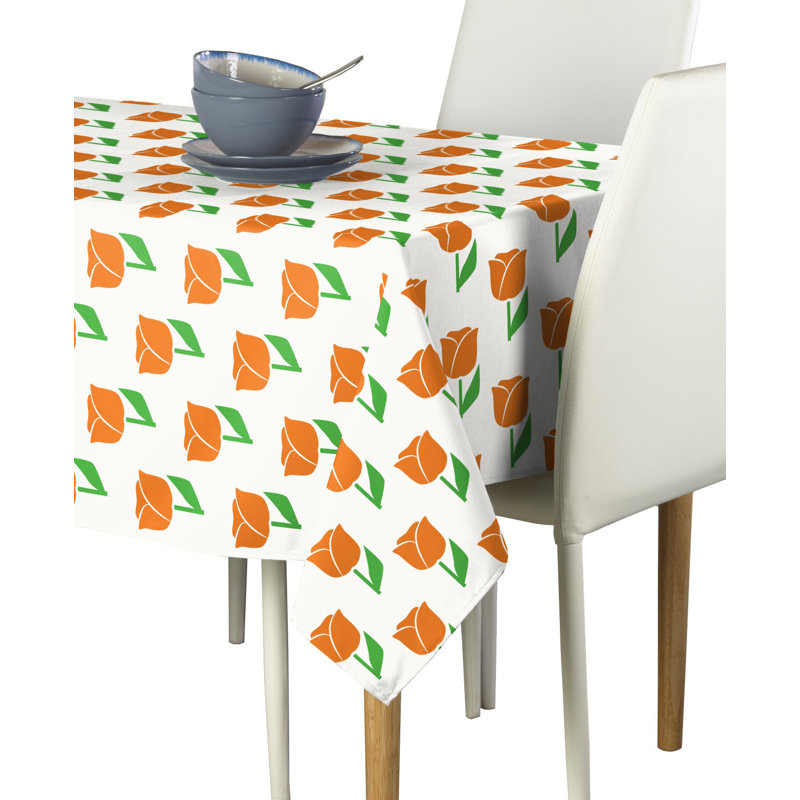 Yanlin Spring Tulips Milliken Signature Tablecloth, 104" L x 60" W, Orange