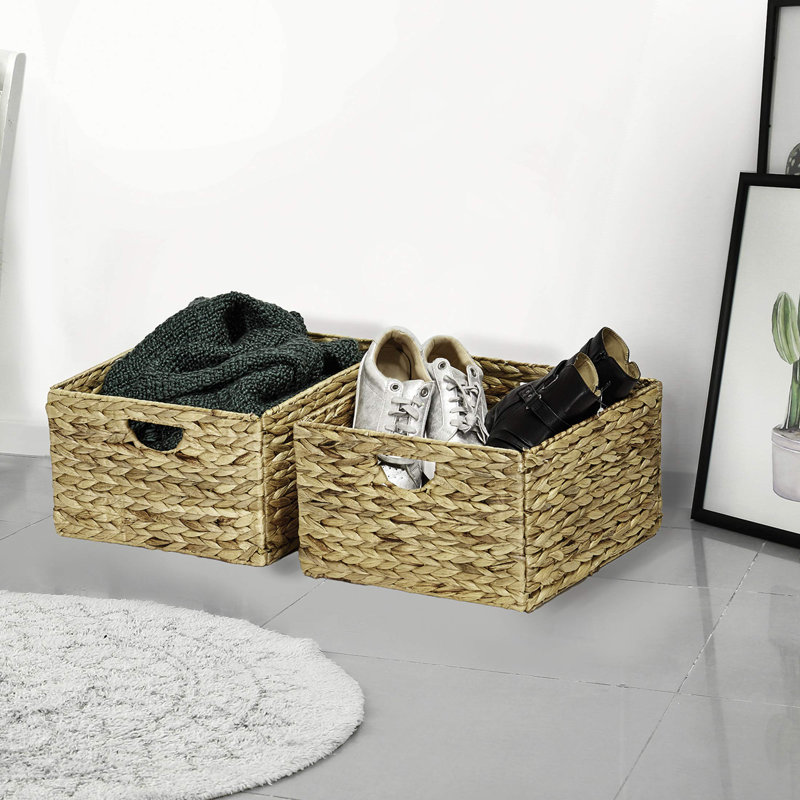 Natural Woven Hyacinth and Steel Square Storage Basket Set
