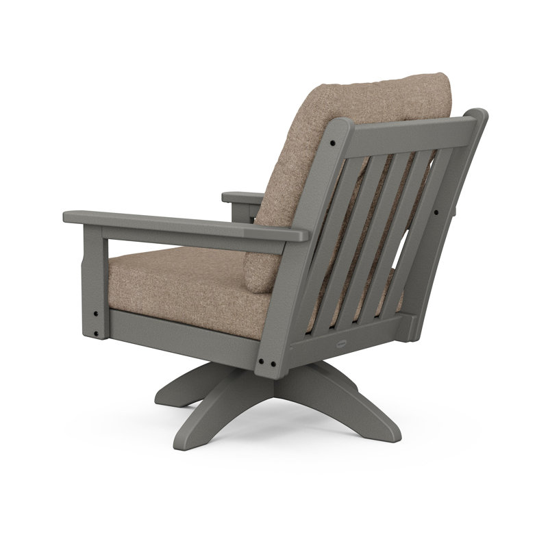 Lakeside Vineyard Deep Seating Swivel Chair, Spiced Burlap, Slate Grey