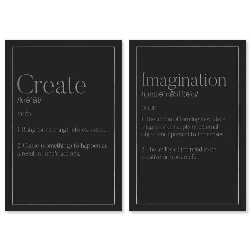 Définition, définition, typographie II, noir moderne - ensemble d'art textuel sur toile tendue 2 pièces, H 30 po x l 45 po