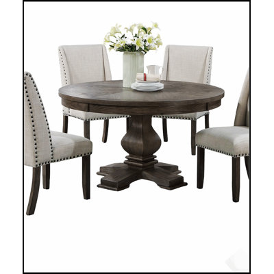 Traditional Formal Five Piece Dining Set With Round Pedestal Table And Wingback Upholstered Chairs For Elegant Gatherings