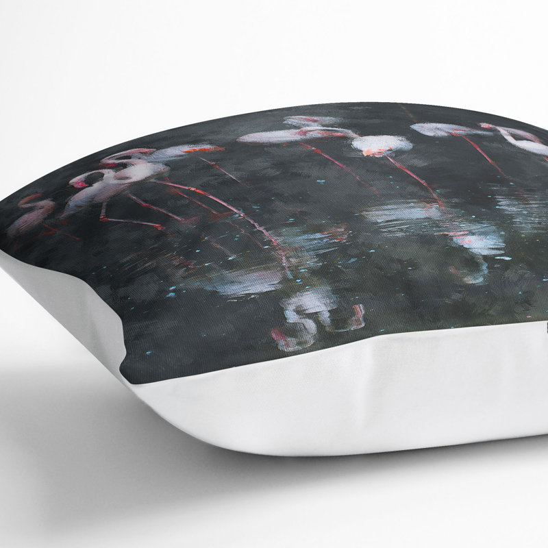 Reflection of Flamingos Painting Cushion with Filling, 55cm H x 55cm W x 20cm D, White