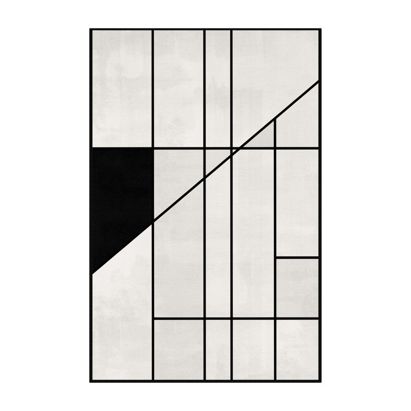 Machine Washable Arverne Minimalist Geometric Rug in Gray – Black Binding, 3x5