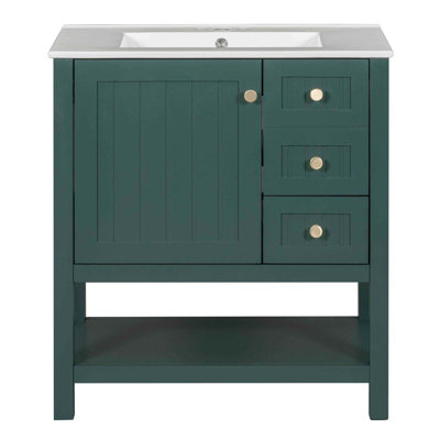 Ensemble de meuble-lavabo moderne avec lavabo en céramique et tablette ouverte