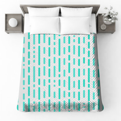 Turquoise Vertical Lines Quilted Bedspread All Sizes