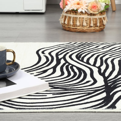 Tapis moderne lavable à motif abstrait antidérapant à motif antidérapant 9 x 12 avec tapis décoratif doux pour l'intérieur, tapis pliable contemporain pour salon, salle à manger, bureau, crème