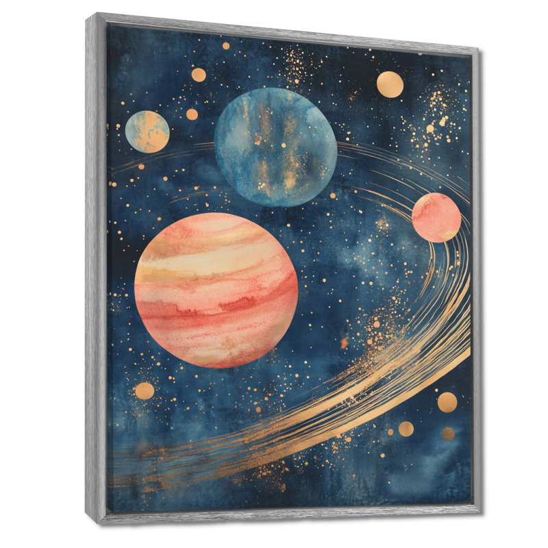Orbite des mondes solaires - art mural encadré céleste, H 20 po x l 12 po, Silver Floater Framed