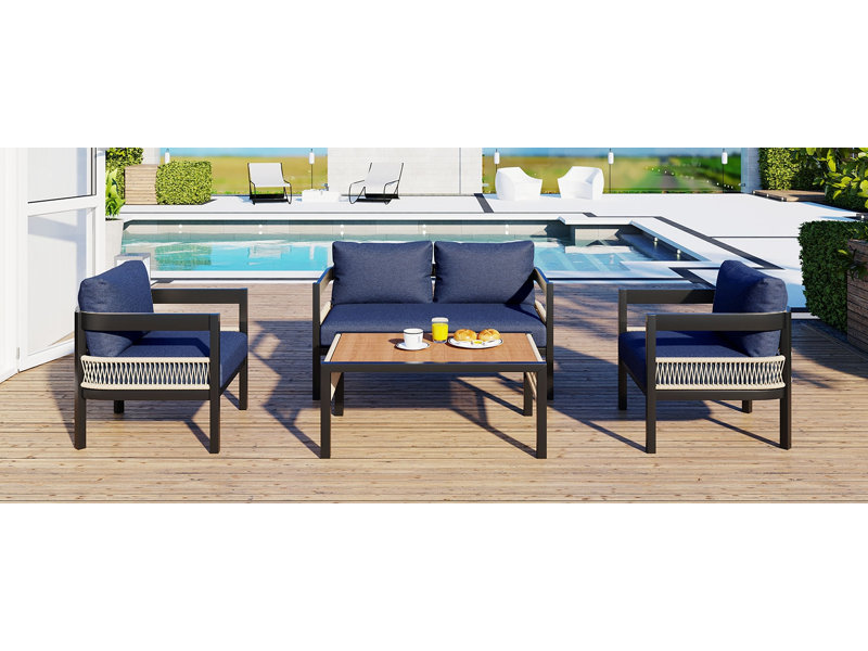 Multi-Person Outdoor Iron Sofa Set With A Table, Rattan Decoration, Waterproof, Rust-Proof, Suitable For Garden, Lawn Use