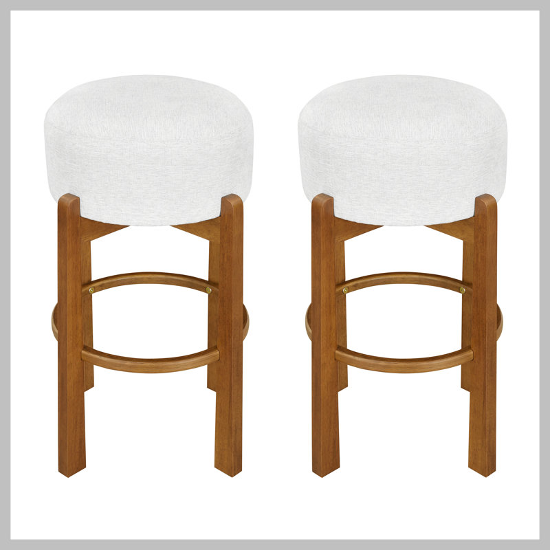 Vera Indoor Wooden Upholstered Barstool, Walnut Finish and Ivory Upholstery, Set of 2, 2, Walnut