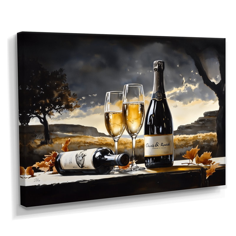Reproduction d'art vin et champagne, H 34 po x l 44 po, Toile tendue, Ne s’applique pas