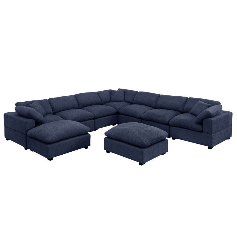 Corto Nine Piece Oversized Reversible Corner Sectional, Dark Blue Chenille