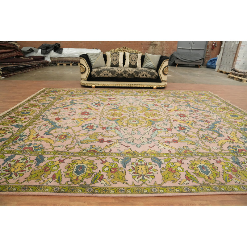 Tapis oriental à motif floral noué à la main 100% laine rose Ziegler