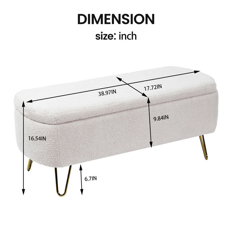 Lemmonds Faux Fur Upholstered Storage Bench, Ivory Fax Fur