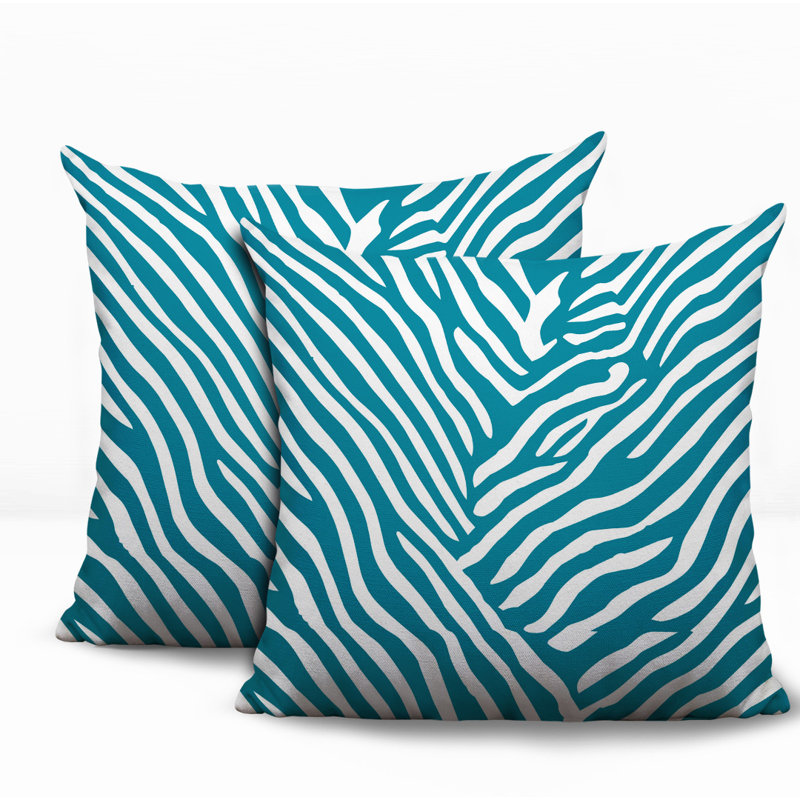 Oreiller réversible intérieur / extérieur à imprimé zébré Kits, 20x20, Turquoise