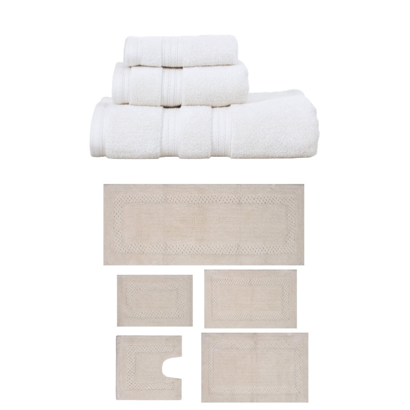 Ensemble de serviettes de bain et tapis de bain Bublitz Classy, Ivoire, Ensemble de serviettes 8 pièces