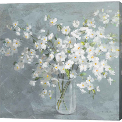 «Fresh White Bouquet Grey Crop» par Danhui Nai - peinture sur toile tendue