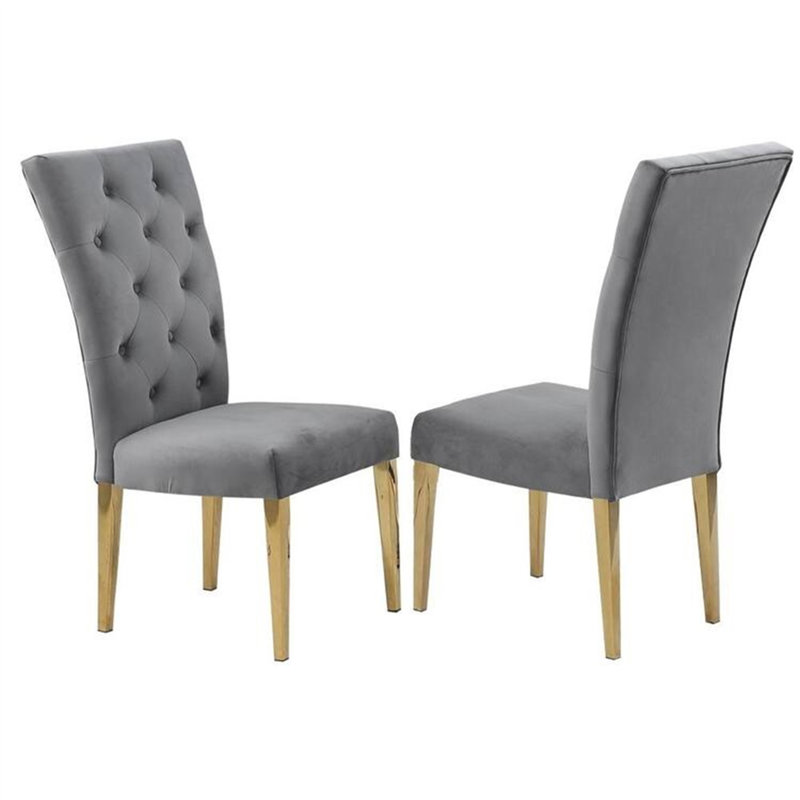 Ensemble de 2 chaises de salle à manger rembourrées Modern, Gris, Doré