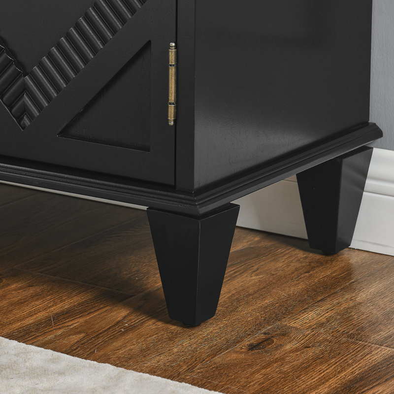 33.6" Retro Wooden Sideboard Buffet Cabinet, Black, Gold, Black