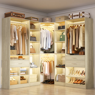89" × 39" Freestanding Corner Closet System With Shoe Racks & Hanging Rods