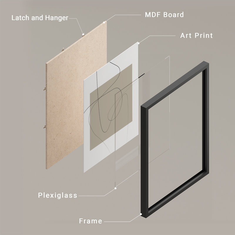 Abstract Square Shapes Modern Artwork Framed Prints Posters Bathroom Small Wall Art, 10" H x 8" W, Black