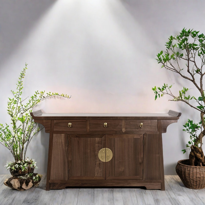 Armoire console en bois d'orme massif, Noyer noir 
