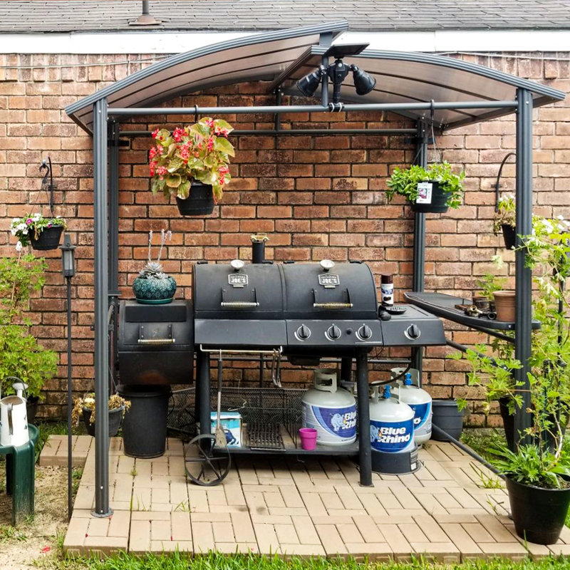 Black Metal 8'x5' BBQ Grill Gazebo with Shelves