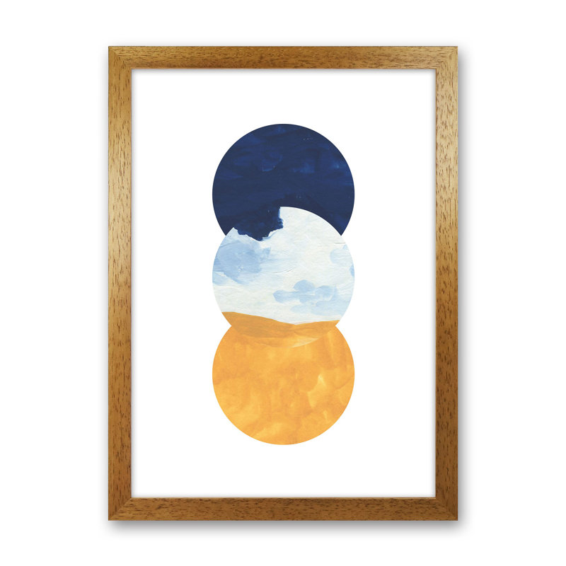 Horizon Abstract Circles 1 Piece Wall Art, 84cm H x 59.4cm W x 3cm D, Oak Framed