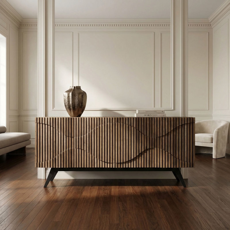 Illusion 78'' W Solid Wood Buffet, Dark Walnut