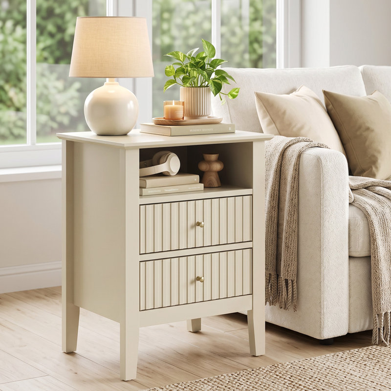 Philomena 2 Drawer Nightstand, Beige without charge station