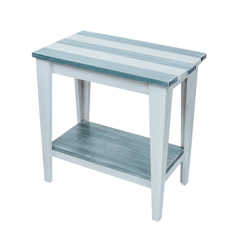 Asrani Solid Wood End Table, Teal/Off White