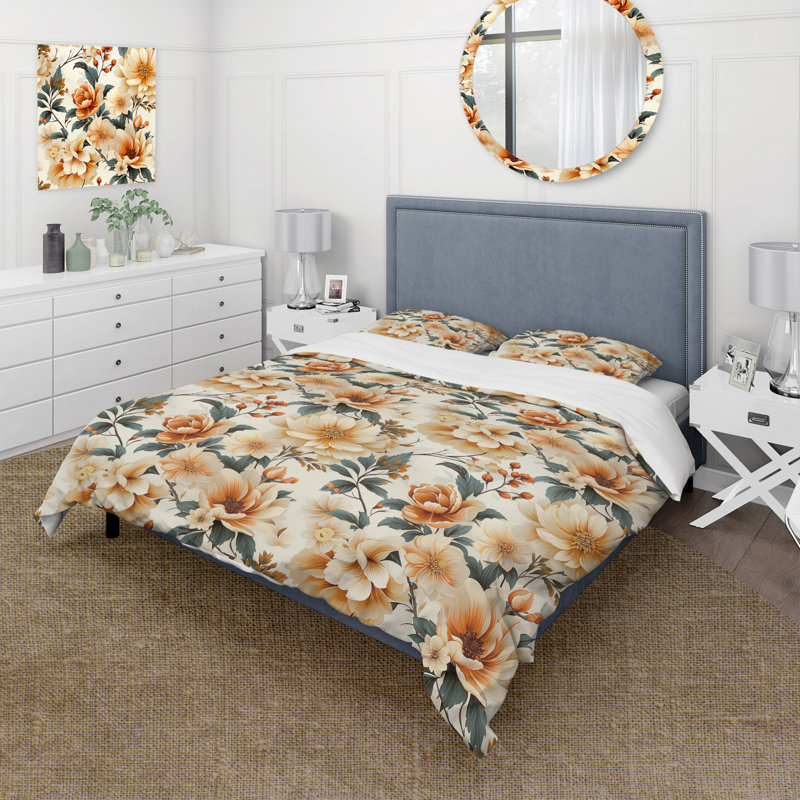 Ensemble de housse de couette Delicate Flower Symphony III - Floral, Housse de couette simple + 1 taie décorative stan
