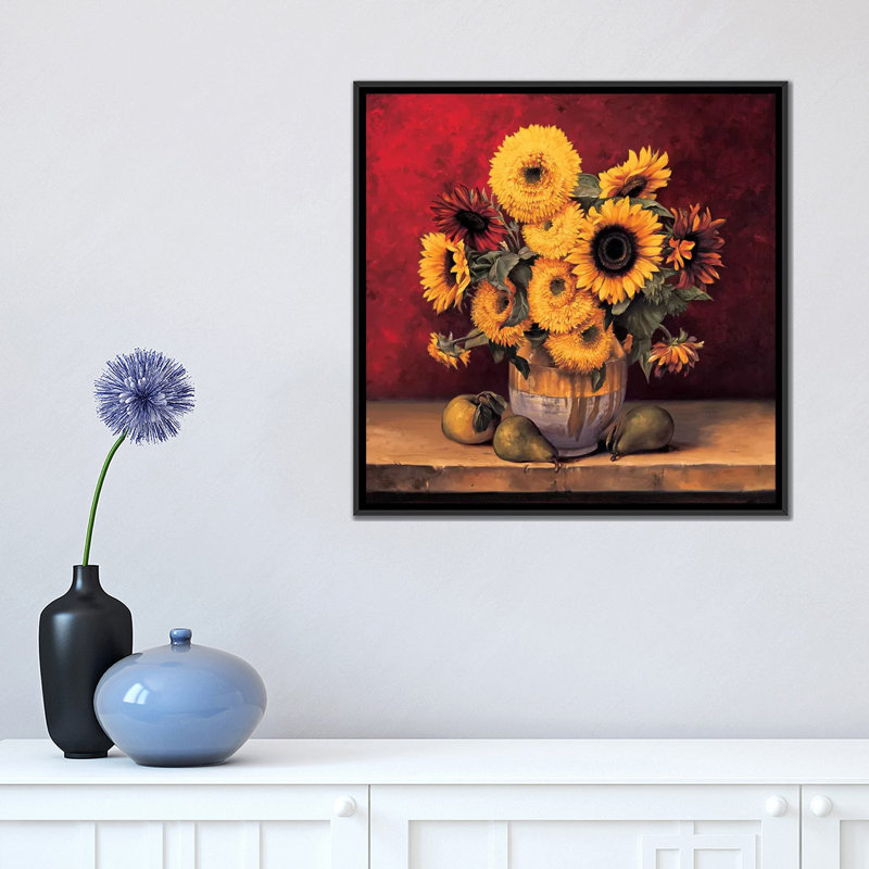 Tournesols avec poires par Andres Gonzales - Impression sur toile tendue sur châssis, H 18 po x l 18 po x P 1,5 po